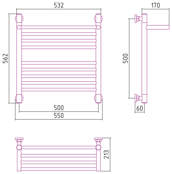 Полотенцесушитель Водяной Сунержа Богема с полкой + (50х50) Состаренная Латунь 051-0223-5050